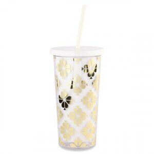 Kate Spade New York Gold Spade Flower Tumbler with Straw